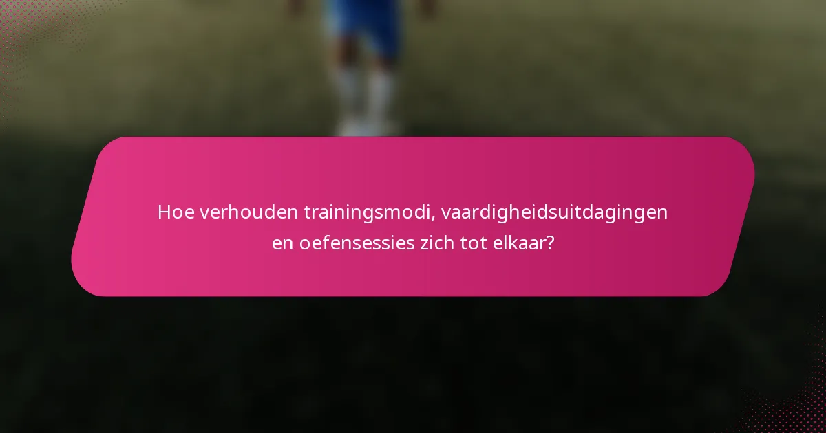 Hoe verhouden trainingsmodi, vaardigheidsuitdagingen en oefensessies zich tot elkaar?